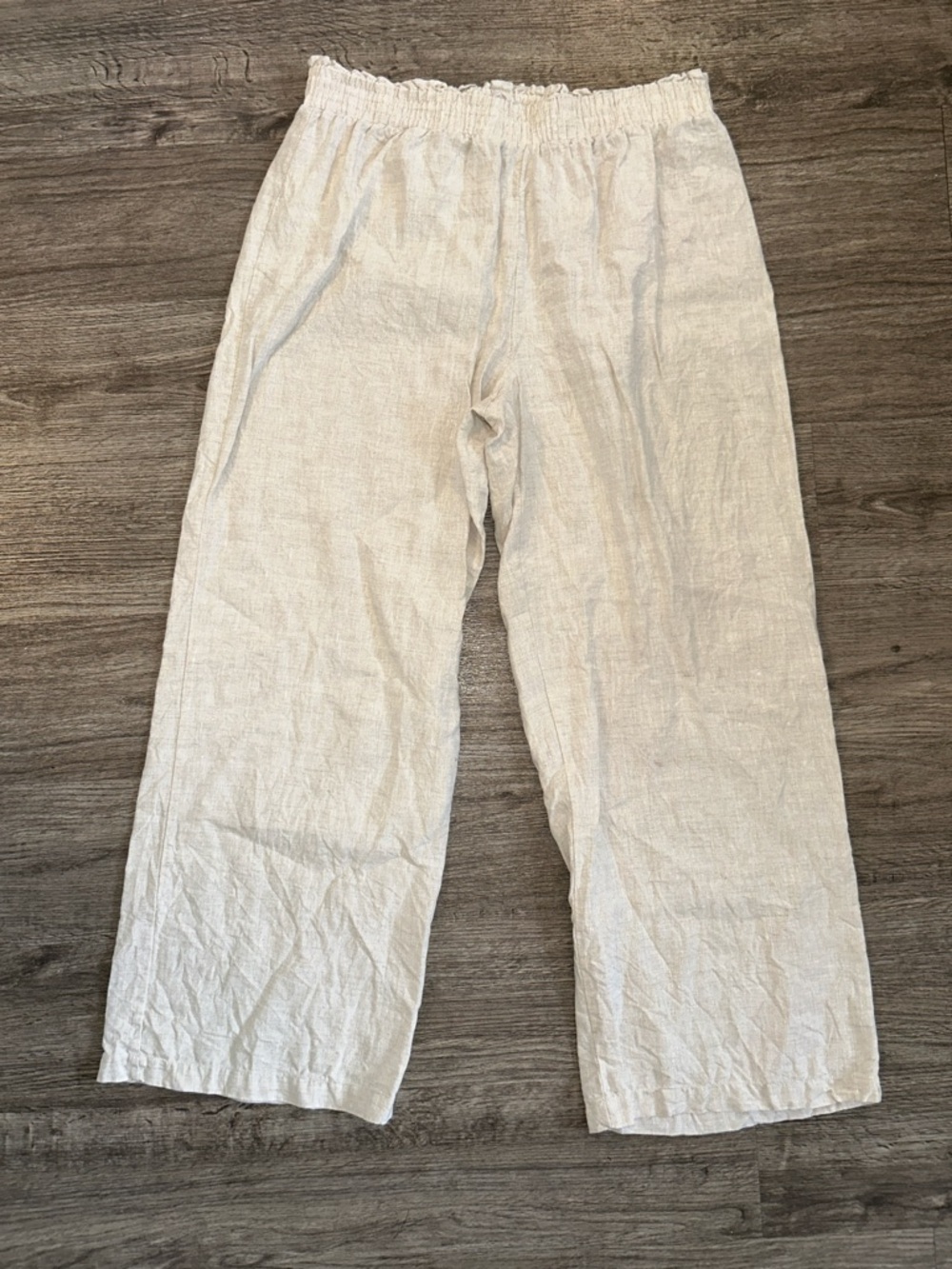 Saks Fifth Avenue Linen Pants L Elastic Waist Wide Leg Ivory - Picture 2 of 8
